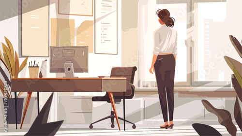 Business woman in office. Hand drawn style vector des