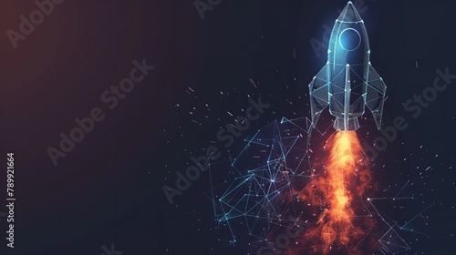Abstract Digital Launching Rocket with Fire
