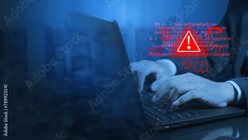 System hacked warnings alert Cyber attacks on a computer network, viruses, Spyware, Malware, or Malicious software. Cyber security and cybercrime concept. Compromised information Internet.