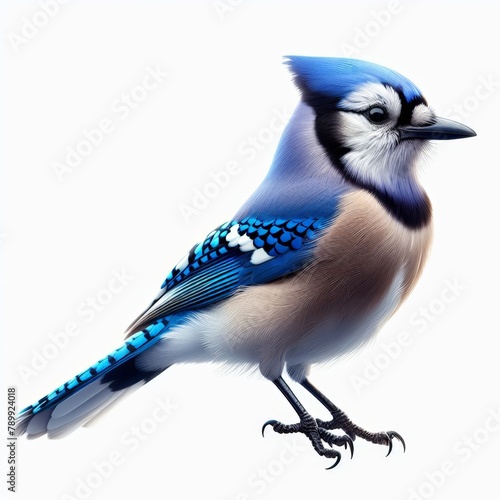 Image of isolated blue jay against pure white background, ideal for presentations 