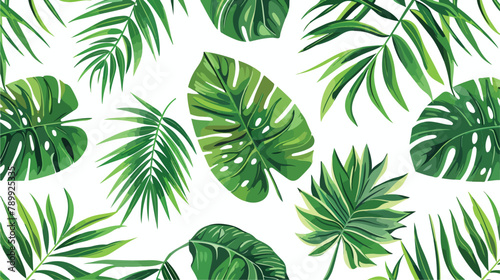 Natural seamless pattern with green tropical leaves