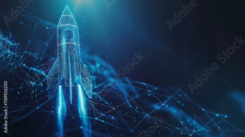 Abstract Digital Rocket on Technology Blue Background