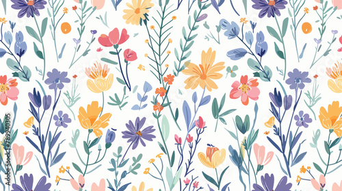 Seamless floral pattern. Wild flowers and herbs backg