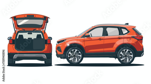 SUV car with open boot. Side and background view. Vector fl