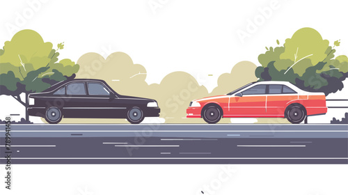 The car is going to overtake on a suburban highway. vector