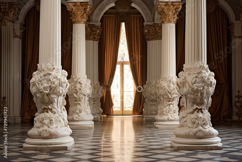 Damask Curtains and Stone Pedestals: Baroque Palace Grand Hallway Designs