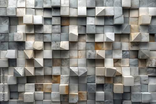 Abstract background of a wall made of gray and white tiles, geometric cube pattern wallpaper, generative ai