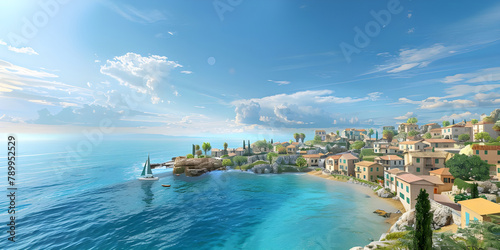 Small town on the Mediterranean Sea background - Ai Generated