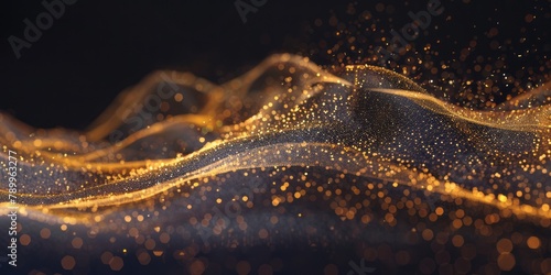 A long, flowing wave of golden particles against a dark background represents the flow and energy in business growth.