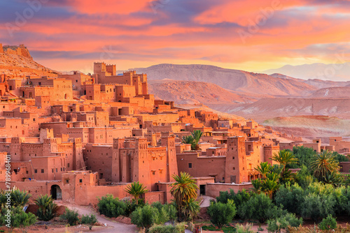 Ait-Ben-Haddou, Ksar or fortified village in Ouarzazate province, Morocco. Prime example of southern Morocco architecture.