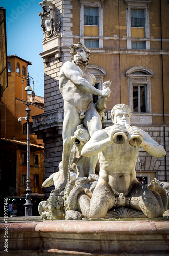 the Moor Fountain (Fontana del Moro) in Piazza Navona rome italy