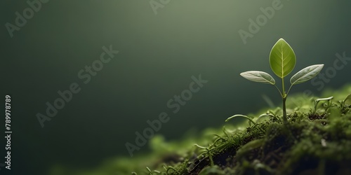 Close up of young plant sprout on a blurred green background, border design with copy space. Environmental protection, earth day concept, sustainable development goal, environment friendly backdrop
