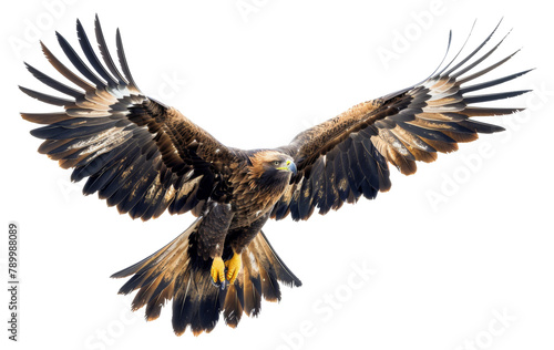 Majestic golden eagle soaring with wings spread wide isolated on transparent background