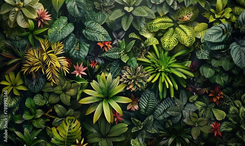Capture the rare plant habitat from a high-angle view, portraying intricate details of indigenous flora and fauna in vivid watercolor