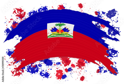 haiti flag in torn style with paint splash background