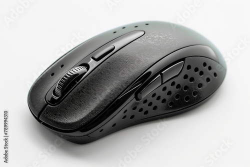 An ergonomic wireless black computer mouse, displaying modern input device design and cutting-edge technology