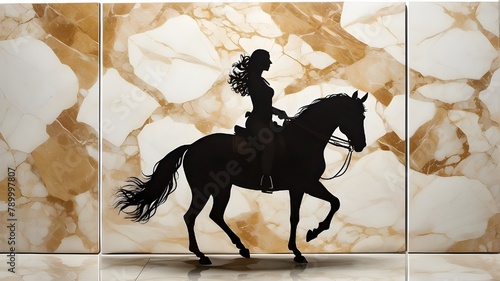 panel wall art, equestrian silhouette against a marble backdrop