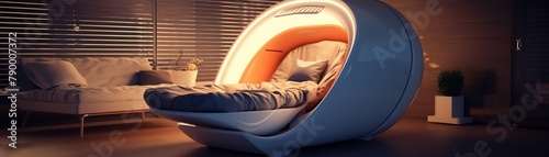 Start-up launch of a nap pod company, humorous demo, wide angle, soft lighting