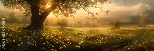 serenity of spring mornings with textured misty valleys and dew-covered landscapes.