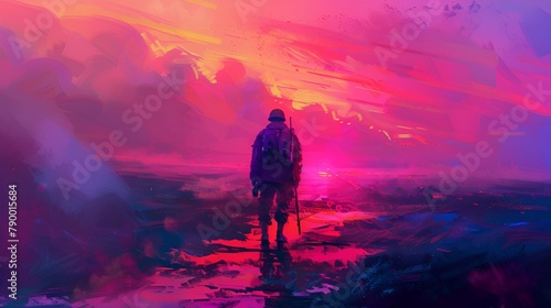 Abstract depiction of a soldier’s return home