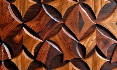 Carving on marquetry, old mahogany wood with patina