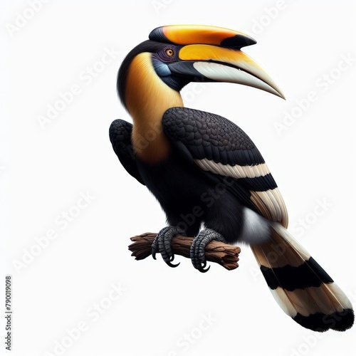 Image of isolated hornbill against pure white background, ideal for presentations 