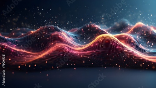 Background Design for Abstract Waving Particle Technology. Abstract wave with moving dots and particles, perfect for business cards, banners, flyers, magazines, and other high-tech and big data backgr