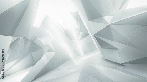 White abstract scene with single crossed lines polygons and corners with soft light gradient, surface for presentation