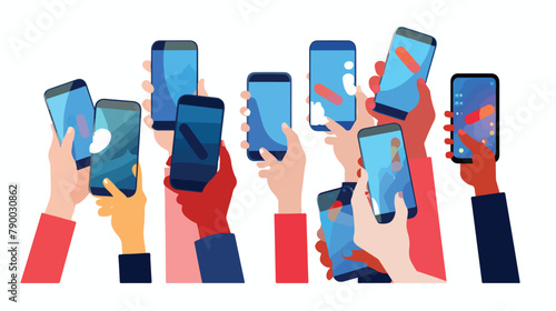 3d hands of people hold mobile phones set vector il