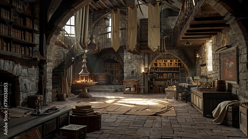 medieval stage room, ancient hall, theme park 