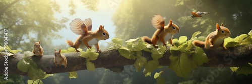 In a bid to understand the concept of flight, a team of squirrels, outfitted with wings fashioned from leaves and feathers, leaped from a tall tree, recording their mostly unsuccessful attempts at gli