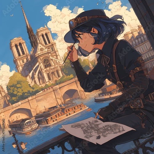 Experience the charm of Paris through an artist's eyes. This image captures a moment of inspiration by the Seine River with the iconic Notre-Dame Cathedral in the background.