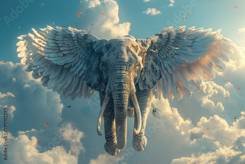 Elephant flying in the sky