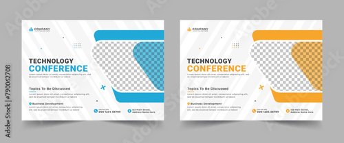 Conference flyer and invitation banner template design. Annual corporate business workshop, meeting and training promotion poster. 
