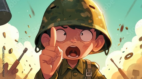 Amazed by What s Inside Adorable Cartoon Army Soldier 2d Illustration