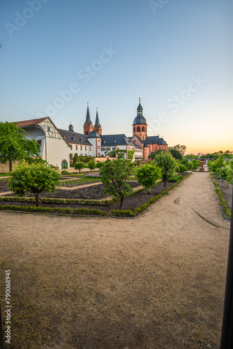 View of an old town, half-timbered houses and streets in a city. Seligenstadt am Main, Hesse Germany