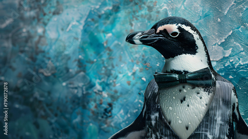 A penguin in a dapper waistcoat. emanating sophistication with its black and white colors and distinctive appearance.