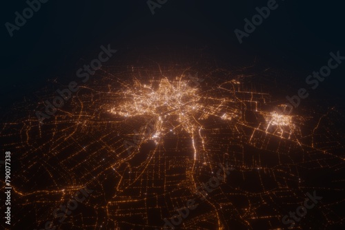Aerial view on Lublin (Poland) from south. Top view on modern city at night from space