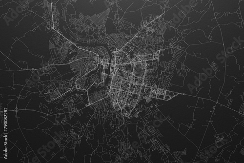 Street map of Vitebsk (Belarus) on black paper with light coming from top