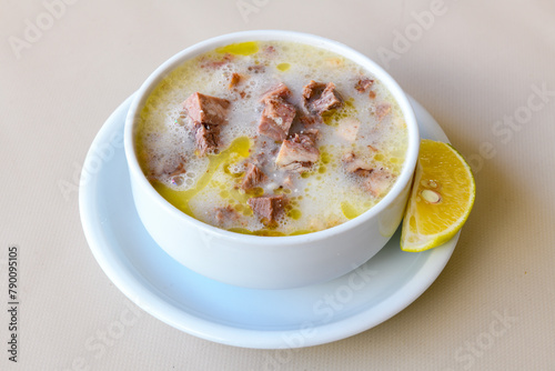 Turkish Traditional Tripe Soup. Iskembe, beyran, kelle paca corbasi.