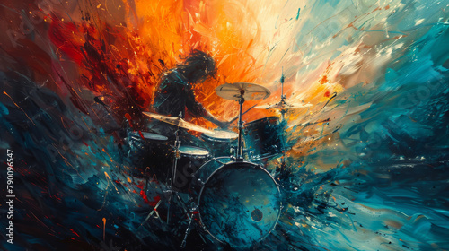 A man is playing a drum, creative illustration