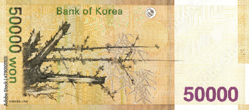 Vector reverse high poly pixel mosaic banknote of South Korea. Denominations of bill 50000 korean won. Game money of flyer. Part 2