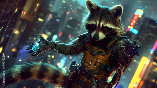 A raccoon wearing a mischievous mask and holding a shiny gem. with its paws poised