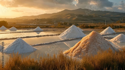 pile tons of himalayan salt in salt farm background setting