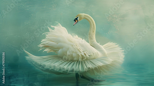 A swan in an elegant ballet tutu. radiating grace with its pure white feathers and poised posture.