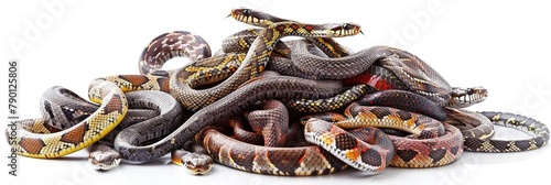 Animals reptiles snakes banner panorama long - Collection of popular snakes lying, isolated on white background