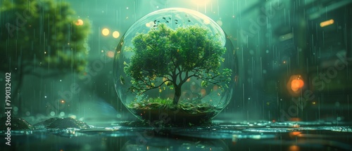 Green energy tree in protective sphere