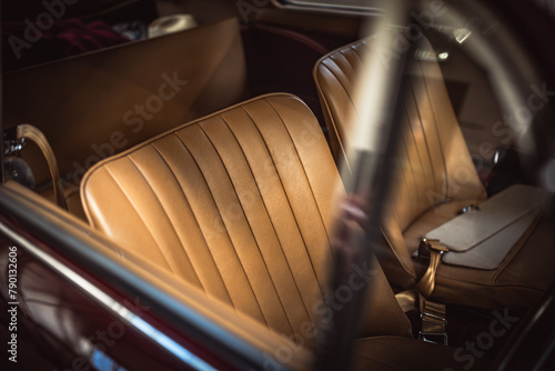 Newly made leather seats in a classic car