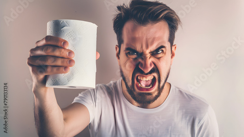 Angry man with toilet paper 