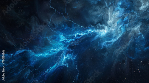 Against a backdrop of deep obsidian, a solitary tendril of sapphire haze twists and contorts, evoking the mesmerizing spectacle of a lightning bolt electrifying the night sky.